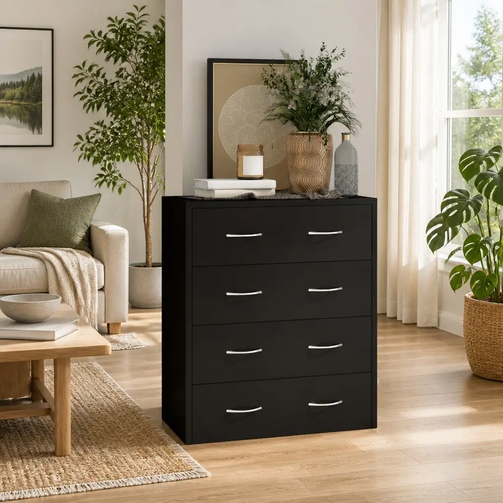 Sideboard Cabinet Black 4 Drawers 60x30.5x71cm