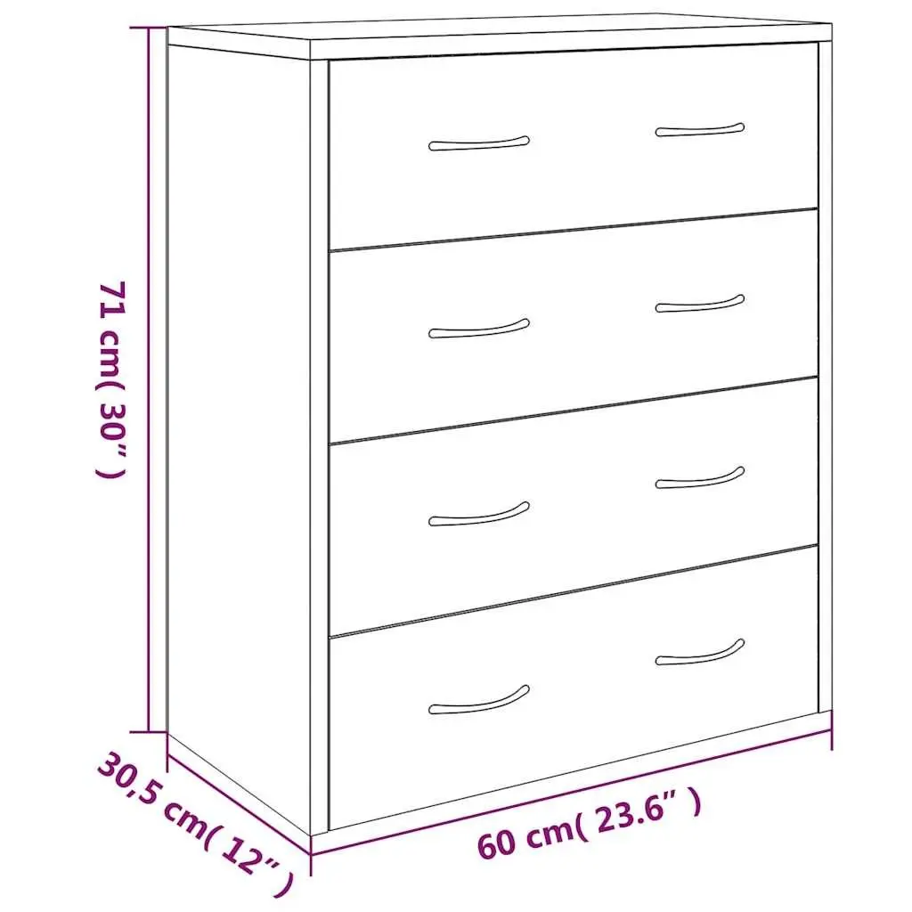 Sideboard Cabinet High Gloss White 60x30.5x71cm 4 Drawers Storage Furniture