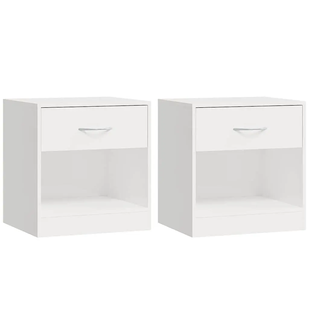 Bedside Cabinets 2 Pieces White High Gloss Nightstand with Drawer