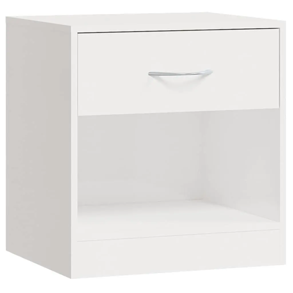 Bedside Cabinets 2 Pieces White High Gloss Nightstand with Drawer
