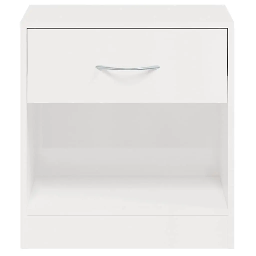 Bedside Cabinets 2 Pieces White High Gloss Nightstand with Drawer
