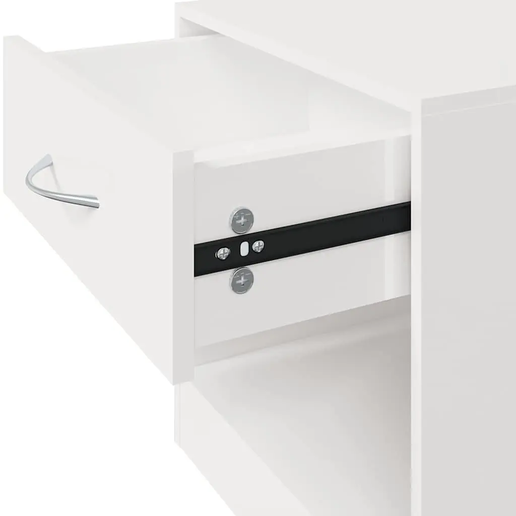 Bedside Cabinets 2 Pieces White High Gloss Nightstand with Drawer