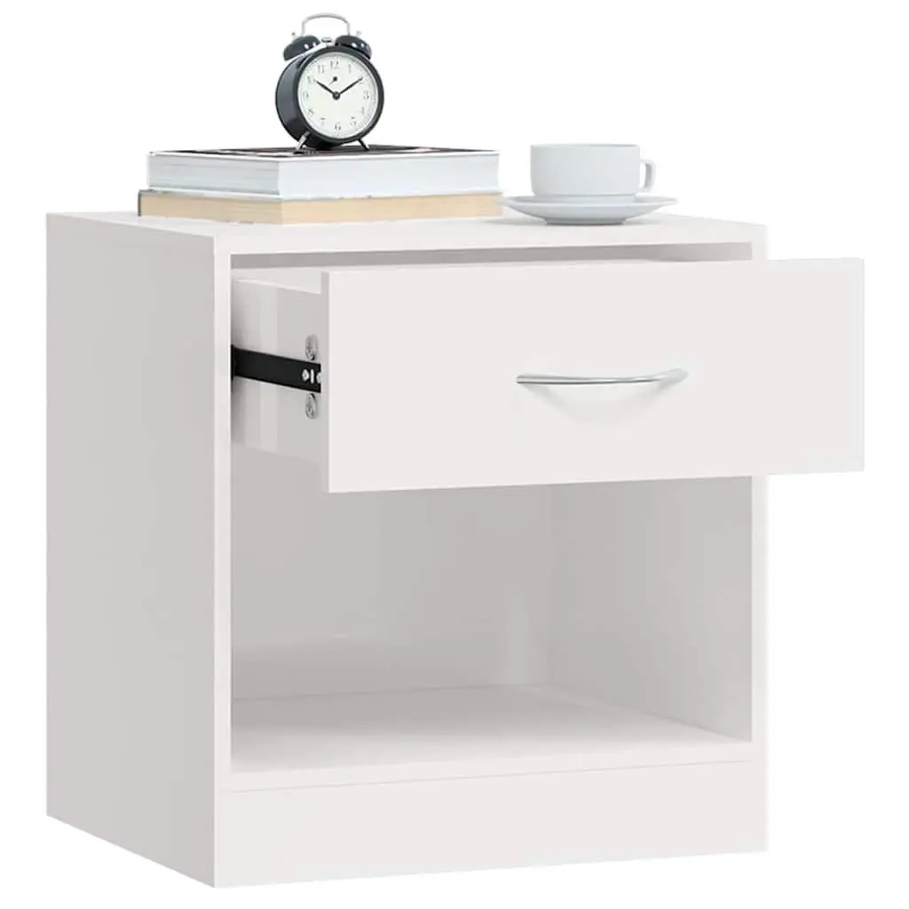 Bedside Cabinets 2 Pieces White High Gloss Nightstand with Drawer
