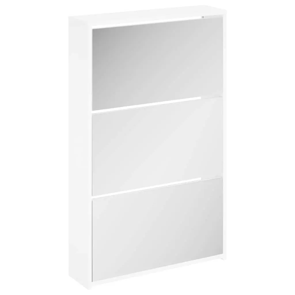 Shoe Cabinet with Mirror 3 Layer Storage White Modern Hallway Organiser