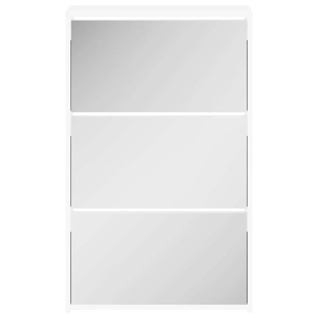 Shoe Cabinet with Mirror 3 Layer Storage White Modern Hallway Organiser