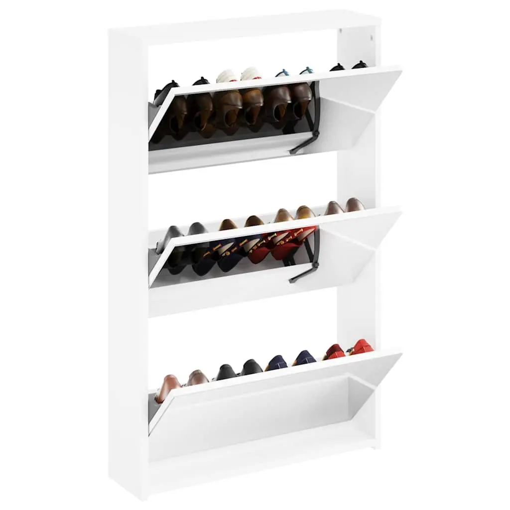 Shoe Cabinet with Mirror 3 Layer Storage White Modern Hallway Organiser