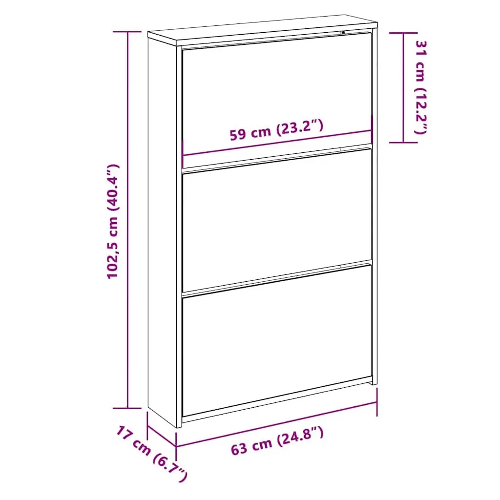 Shoe Cabinet with Mirror 3 Layer Storage White Modern Hallway Organiser