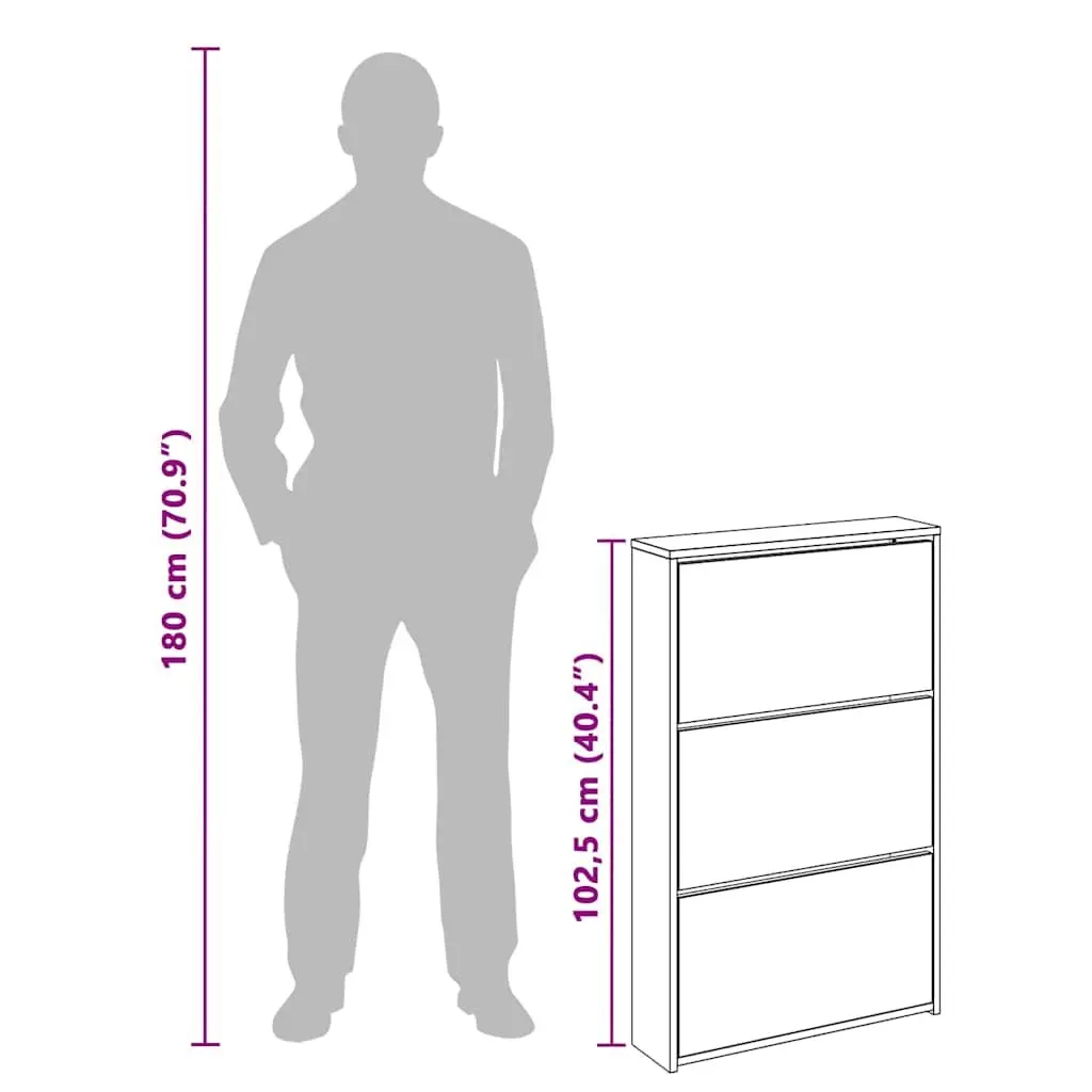 Shoe Cabinet with Mirror 3 Layer Storage White Modern Hallway Organiser