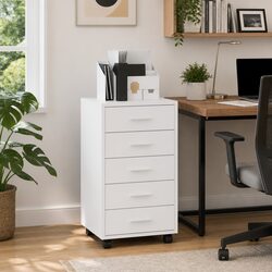 Drawer Storage Cabinet with Castors High Gloss White Office Furniture Wheels