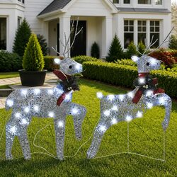 Christmas Reindeer Decoration with 40 LED Lights 8 Effects Indoor Outdoor Silver