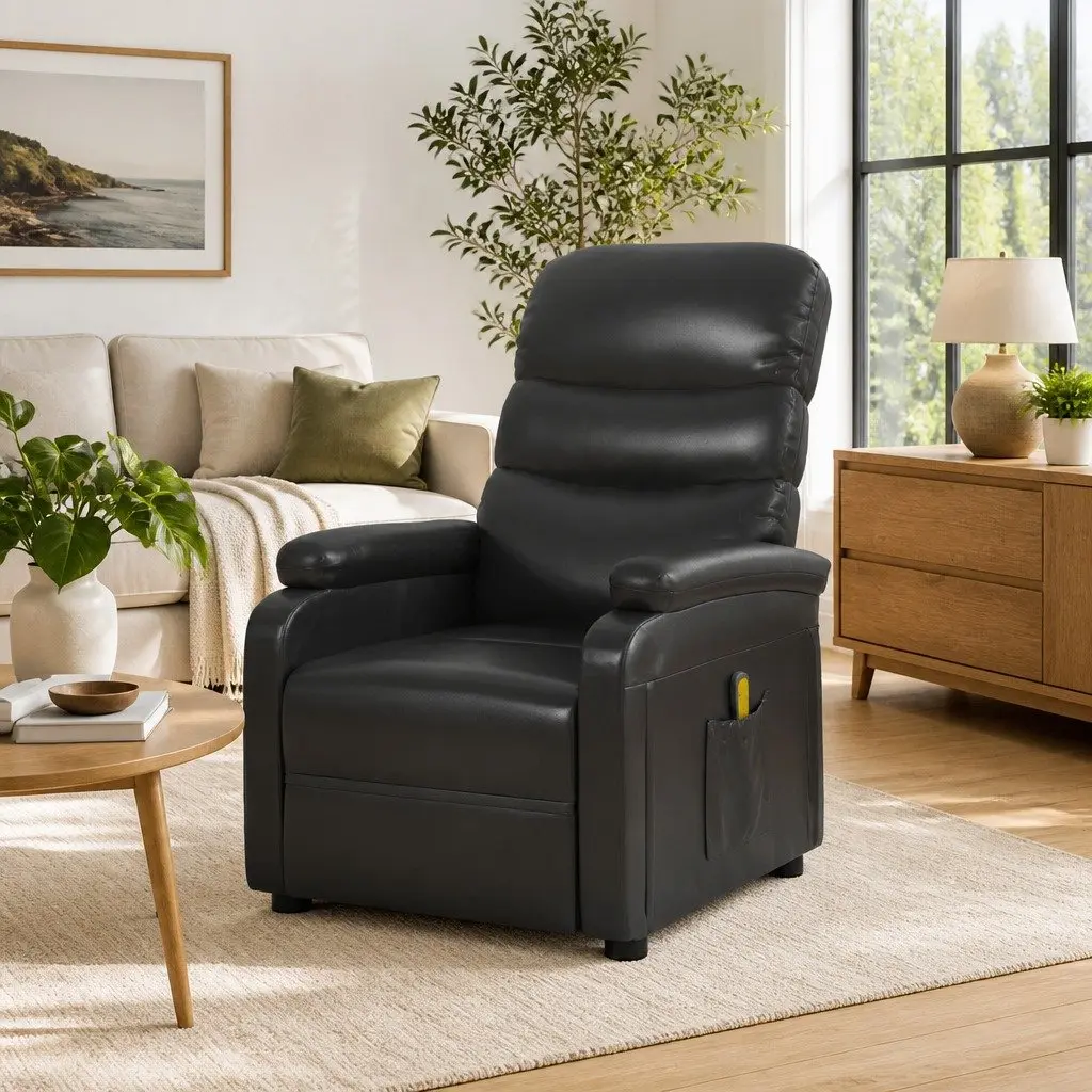 Electric Massage Chair Black Recliner 6 Massage Points Manual Control