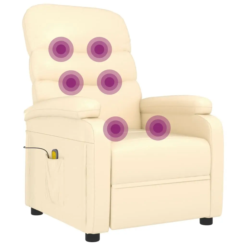 Massage Chair Cream Faux Leather Reclining Electric Vibration 6 Point Relaxation