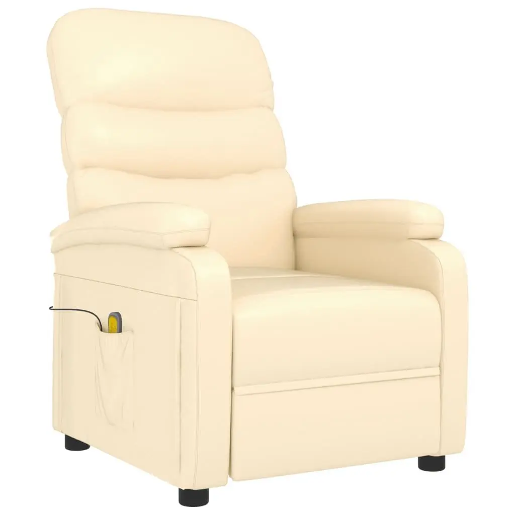 Massage Chair Cream Faux Leather Reclining Electric Vibration 6 Point Relaxation