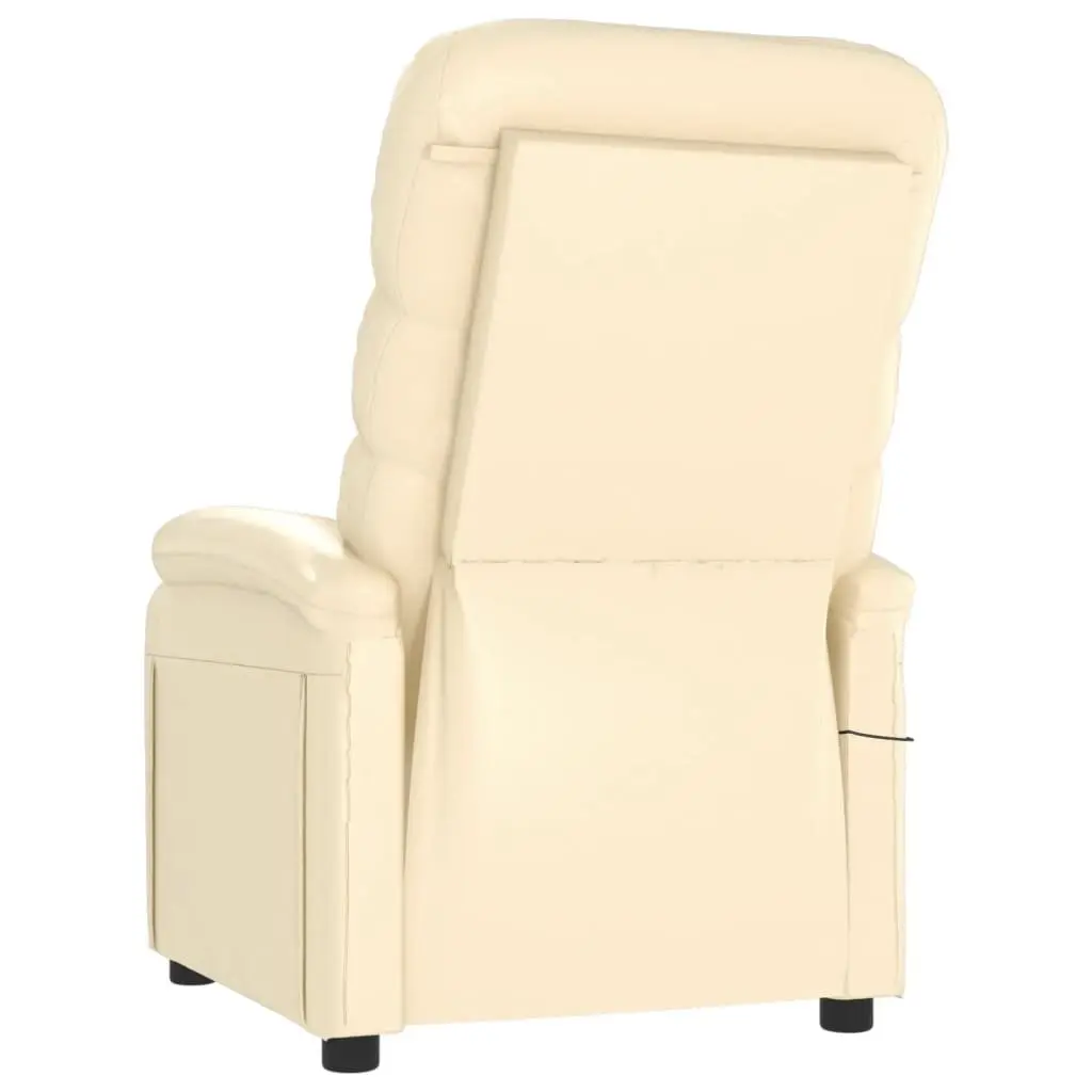 Massage Chair Cream Faux Leather Reclining Electric Vibration 6 Point Relaxation