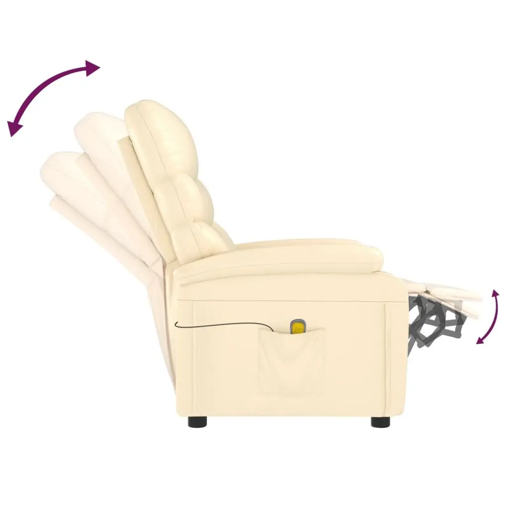 Massage Chair Cream Faux Leather Reclining Electric Vibration 6 Point Relaxation