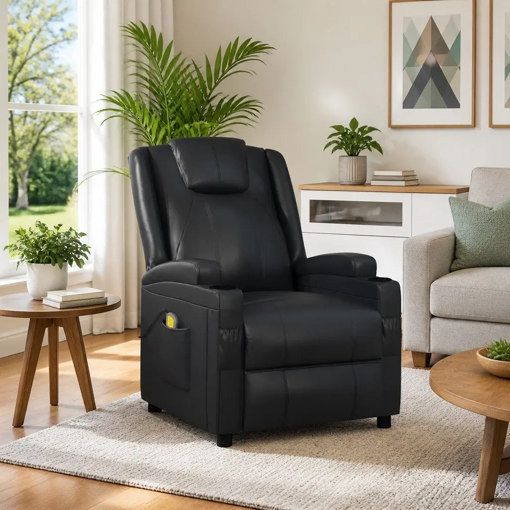 Electric Massage Chair Black Reclining 6 Points Vibration