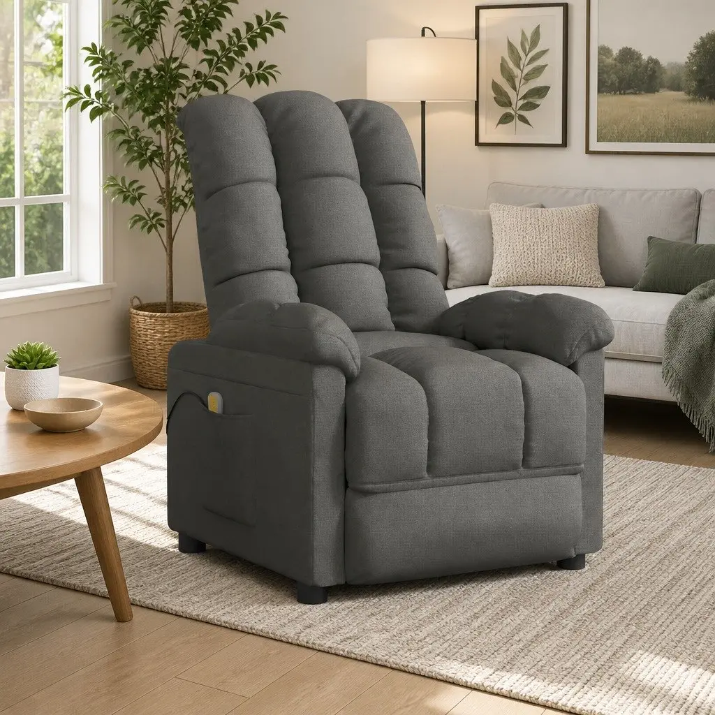 Electric Massage Chair Grey Fabric Reclining 6 Points Vibration