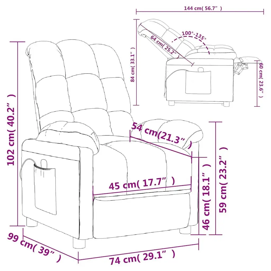 Electric Massage Chair Grey Fabric Reclining 6 Points Vibration