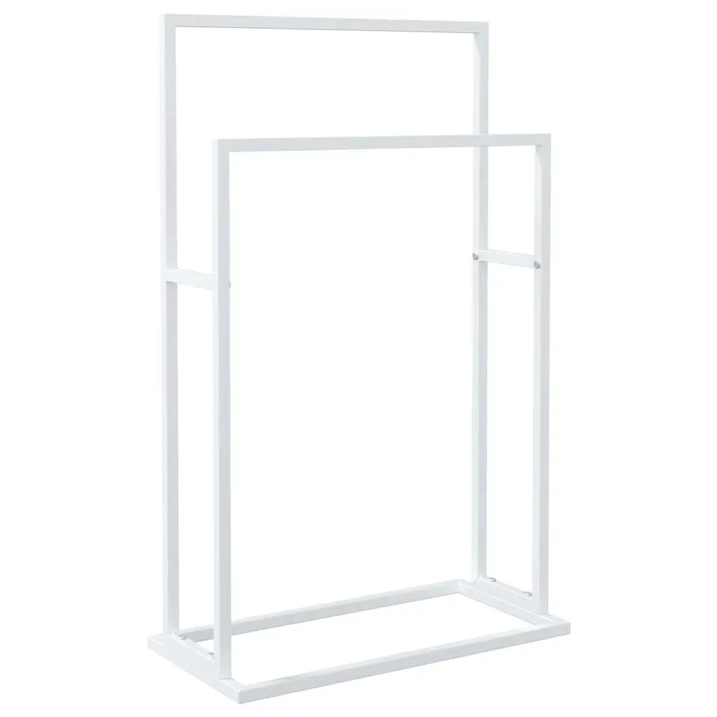 Freestanding Towel Rack White 2-Tier Bathroom Storage Organiser Stand Holder