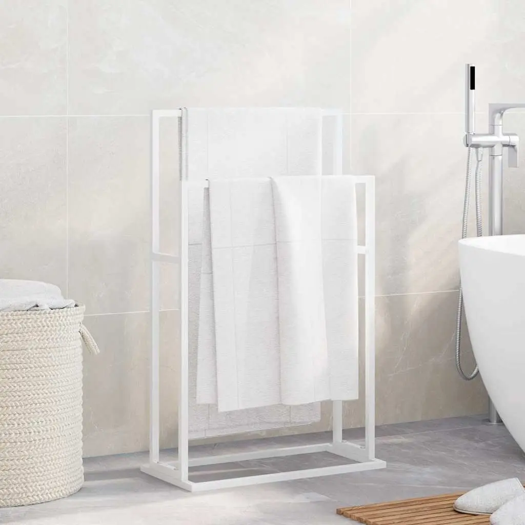 Freestanding Towel Rack White 2-Tier Bathroom Storage Organiser Stand Holder