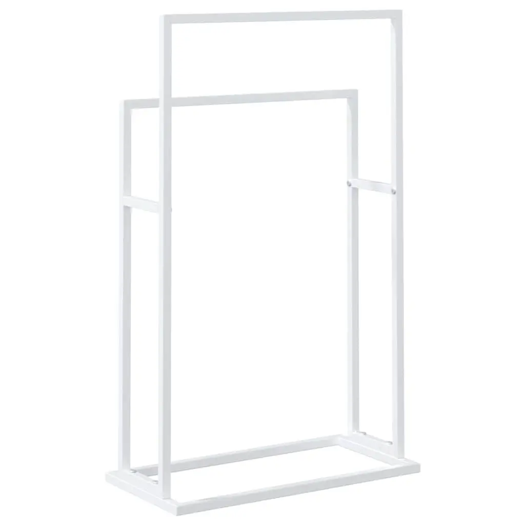 Freestanding Towel Rack White 2-Tier Bathroom Storage Organiser Stand Holder