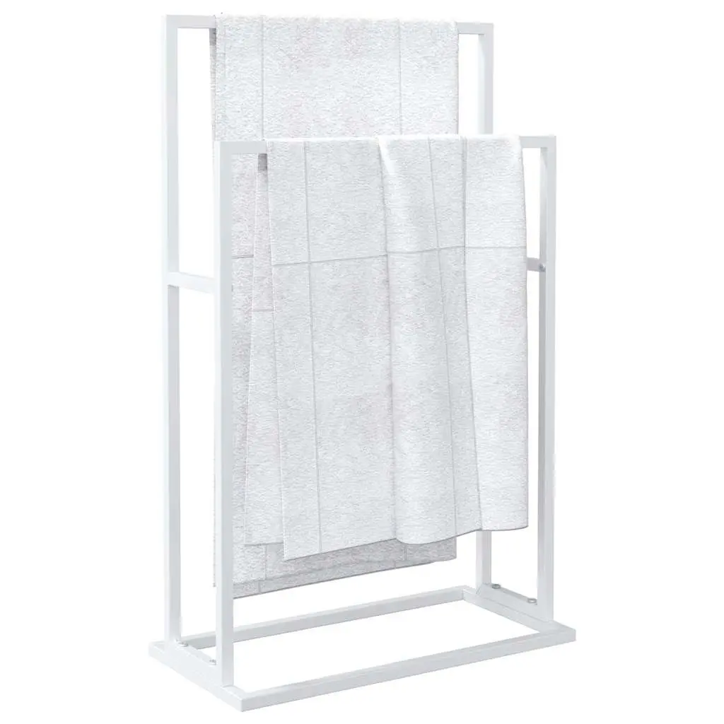Freestanding Towel Rack White 2-Tier Bathroom Storage Organiser Stand Holder