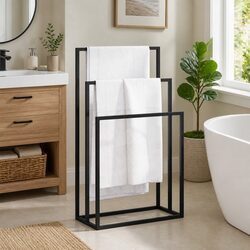Freestanding Towel Rack 3 Tier Black Iron Bathroom Storage Holder Organiser