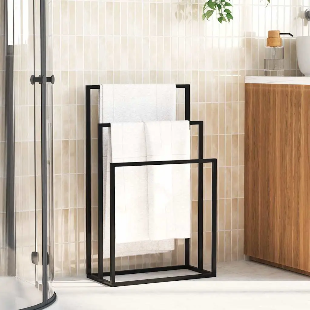 Freestanding Towel Rack 3 Tier Black Iron Bathroom Storage Holder Organiser