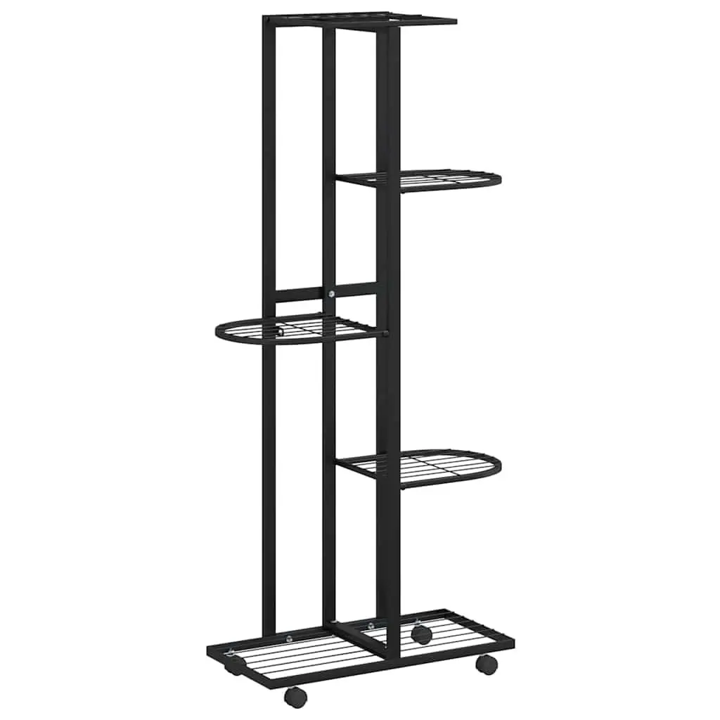 5-Tier Flower Stand Iron Plant Rack Corner Shelf Display Stand with Wheels