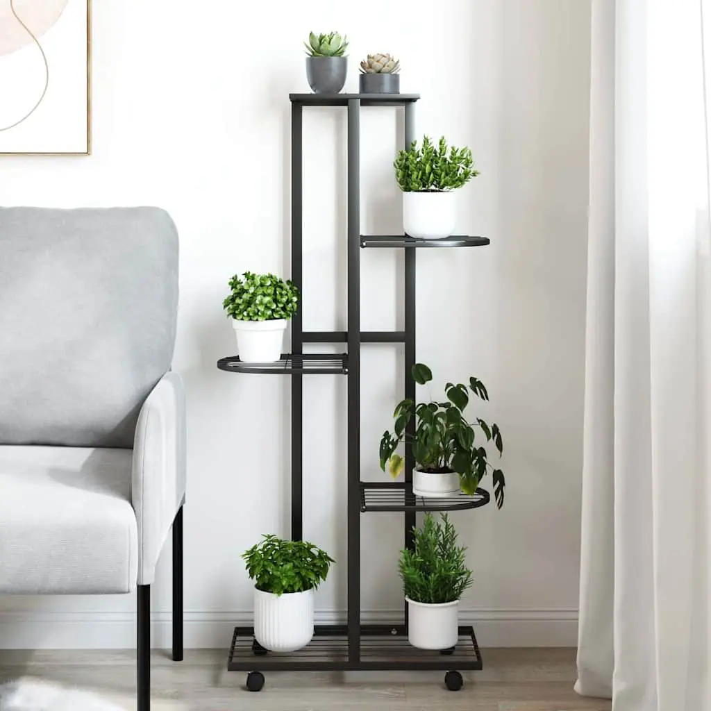 5-Tier Flower Stand Iron Plant Rack Corner Shelf Display Stand with Wheels