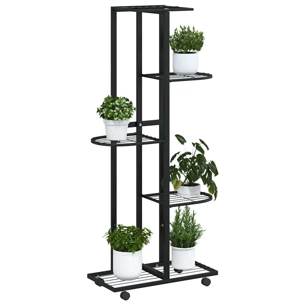 5-Tier Flower Stand Iron Plant Rack Corner Shelf Display Stand with Wheels