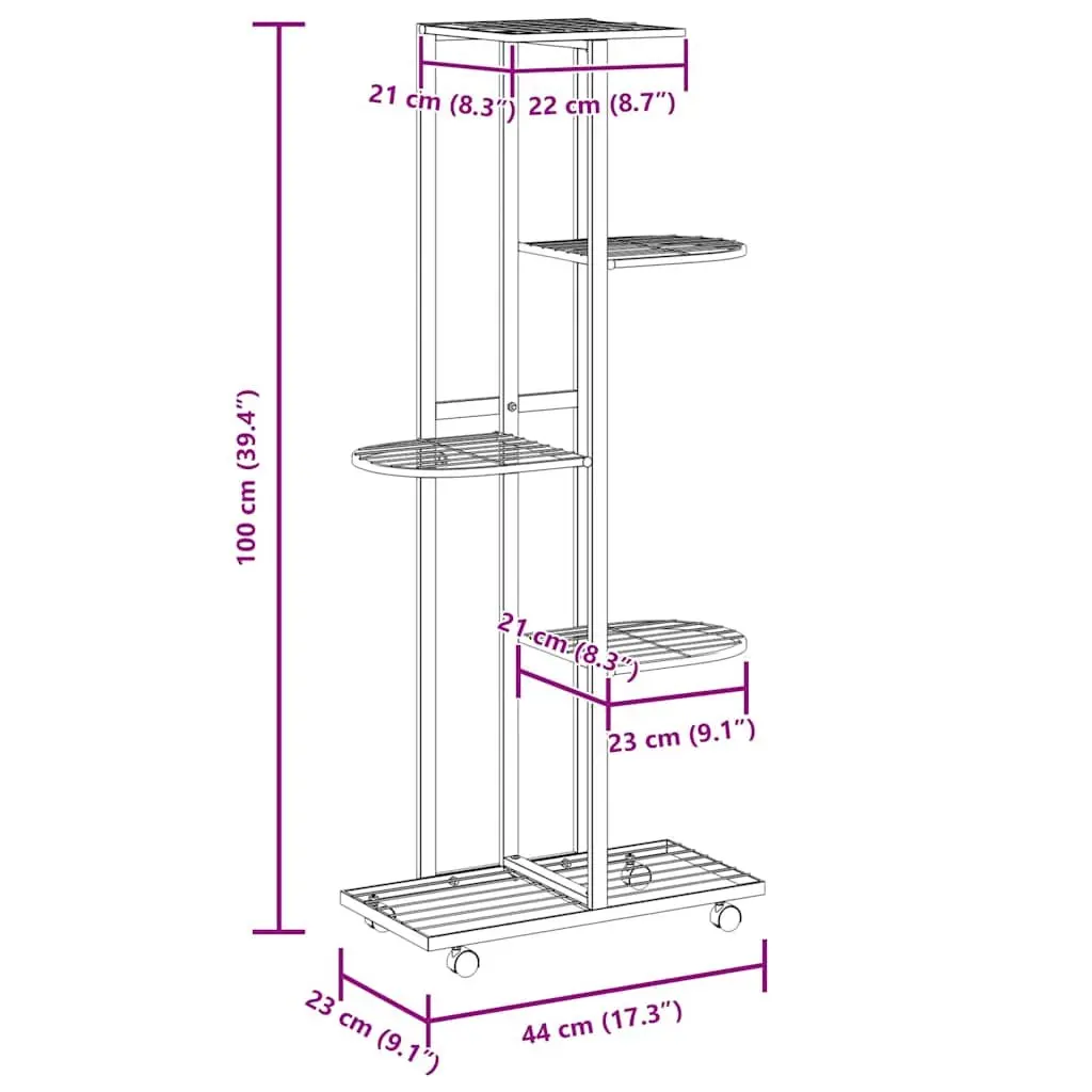 5-Tier Flower Stand Iron Plant Rack Corner Shelf Display Stand with Wheels