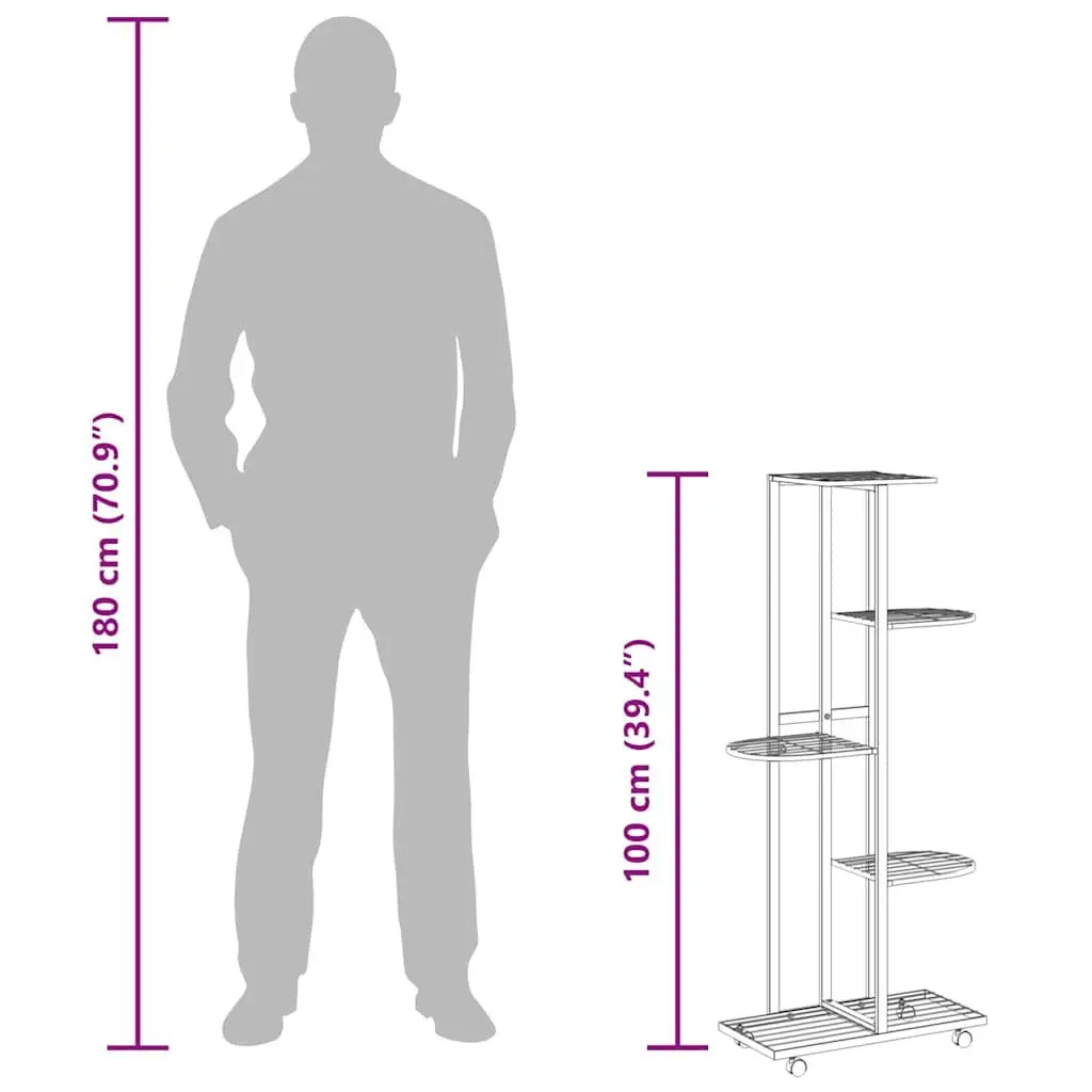 5-Tier Flower Stand Iron Plant Rack Corner Shelf Display Stand with Wheels