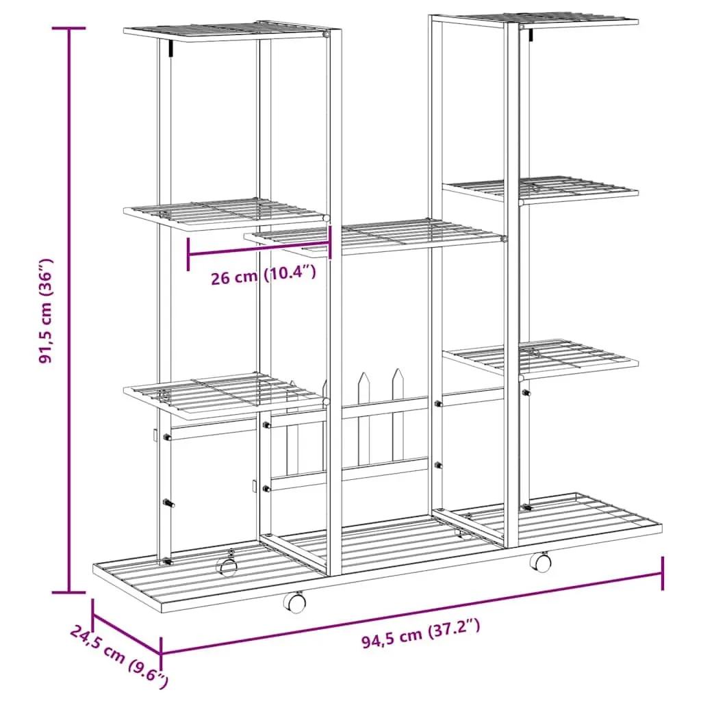 Plant Stand with Wheels Iron Black 94.5L x 24.5W x 91.5H cm