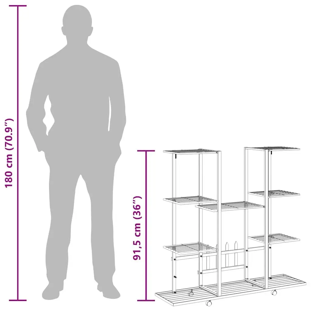 Plant Stand with Wheels Iron Black 94.5L x 24.5W x 91.5H cm