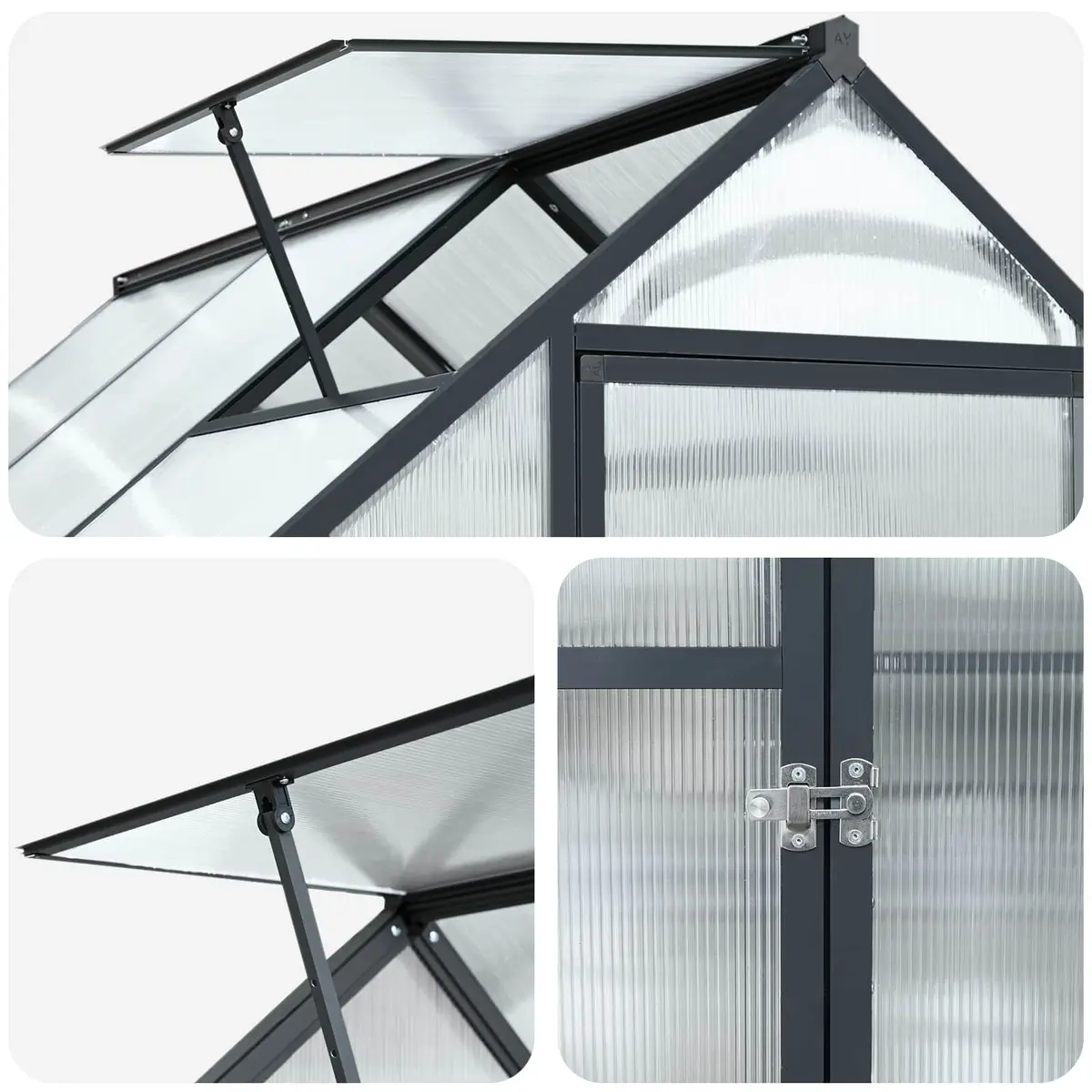 Garden Greenhouse Tunnel Door Anthracite Adjustable Height 183.5cm Structure