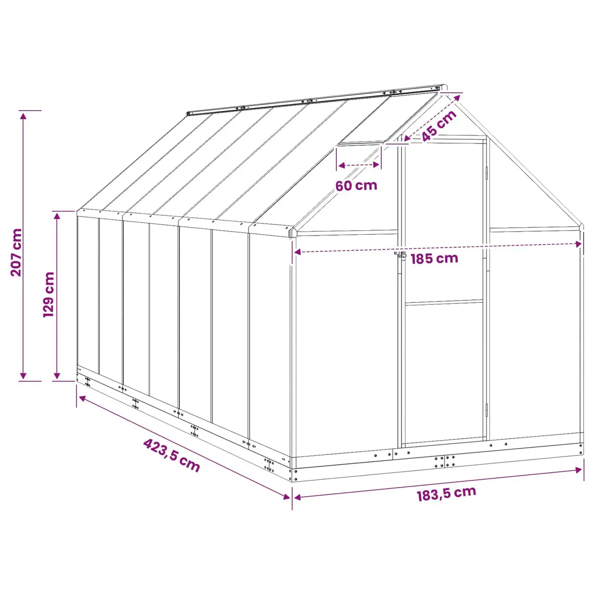 Garden Greenhouse Tunnel Adjustable Height Anthracite Weather-Resistant 183.5 x 423.5 x 207 cm