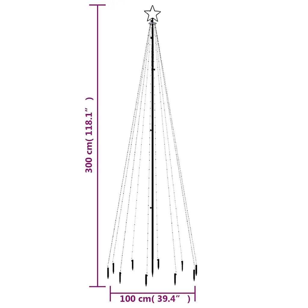 Christmas Tree with Spike Warm White 310 LEDs 300cm Height Holiday Home Decor