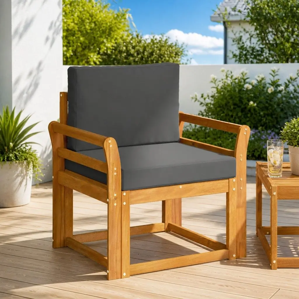 Outdoor Sectional Sofa Solid Acacia Wood Polyester Brown Garden Furniture Set