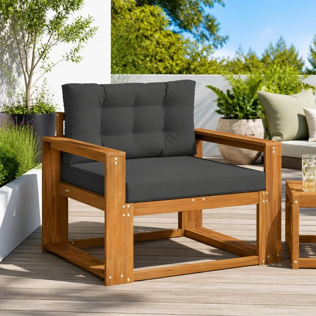 Outdoor Middle Sofa Section Solid Wood Garden Patio Lounge Furniture Natural Brown