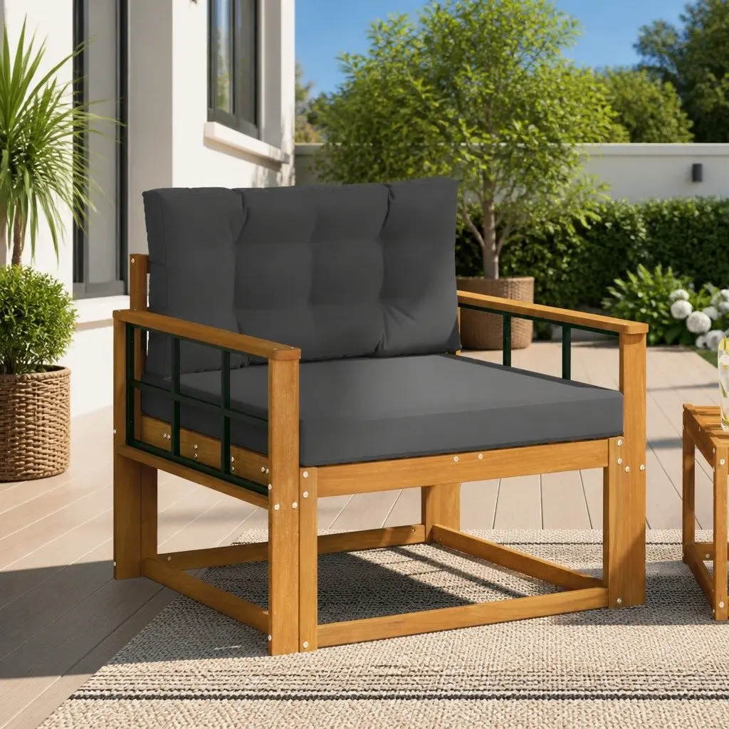 Outdoor Middle Sofa Section Solid Acacia Wood Natural Brown Weather Resistant