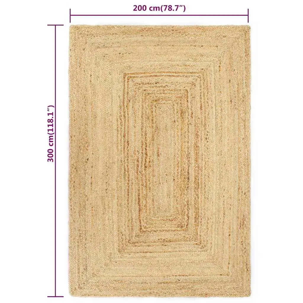Jute Area Rug Handmade Braided 200x300 cm Brown Natural Floor Mat Home Decor