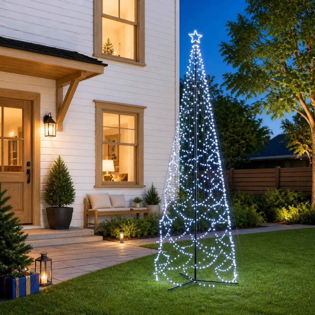 Christmas Cone Tree Zigzag 500cm Tall 160cm Wide 1400 Cold White LEDs 8 Lighting Effects