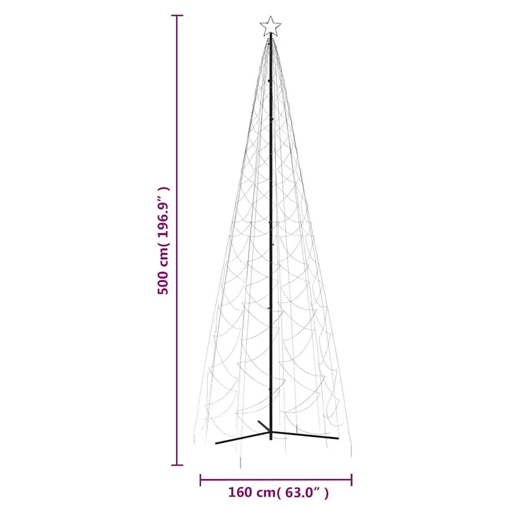 Christmas Cone Tree Zigzag 500cm Tall 160cm Wide 1400 Cold White LEDs 8 Lighting Effects