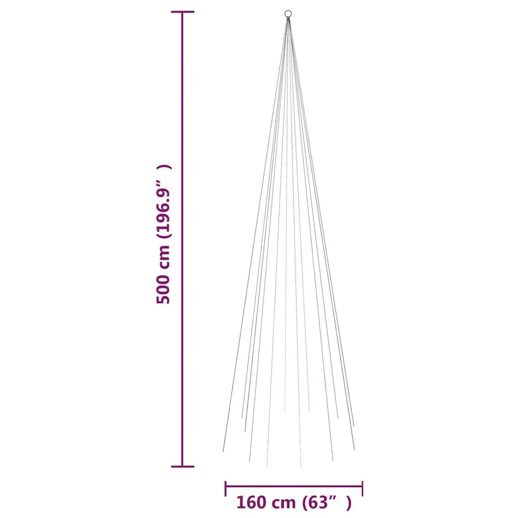 Christmas Tree Flagpole Light 500cm 732 Warm White LEDs 8 Effects Outdoor