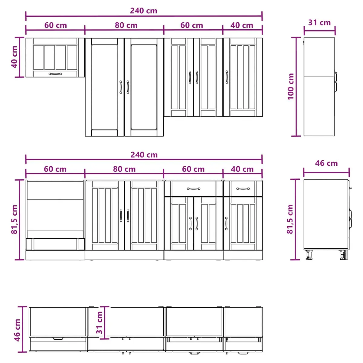 Kitchen Cabinet 8 Piece White Engineered Wood Storage Unit with Adjustable Feet