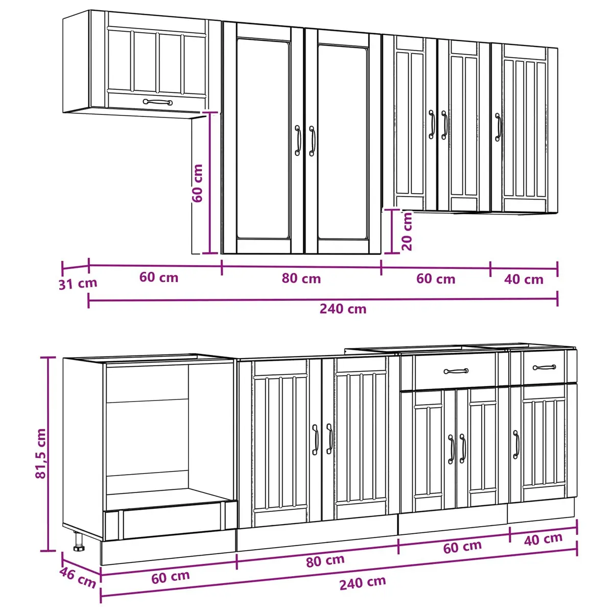 Kitchen Unit 8 pcs High Gloss White Engineered Wood Cabinet Storage Furniture