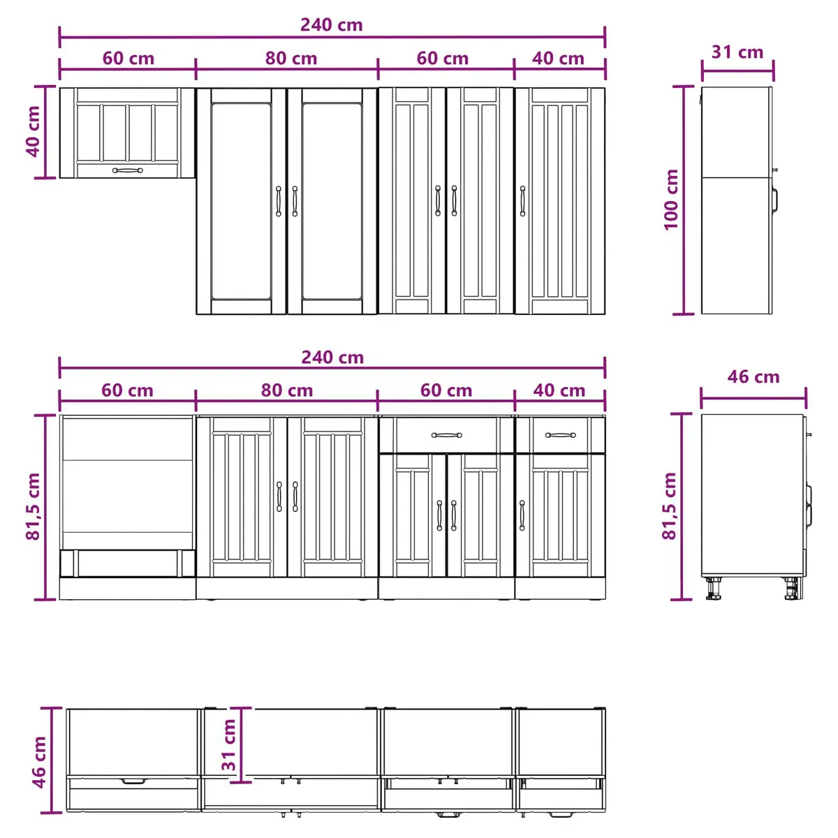 8 Piece High Gloss White Kitchen Unit Modern Engineered Wood Storage Set