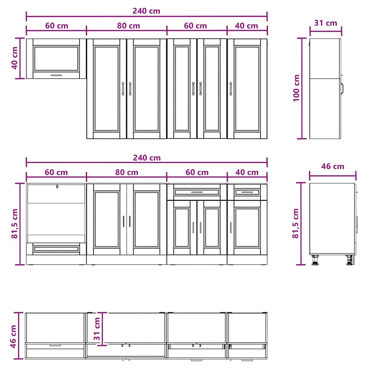 Kitchen Unit Modern White Engineered Wood 8 Piece Storage Cabinet Cupboard