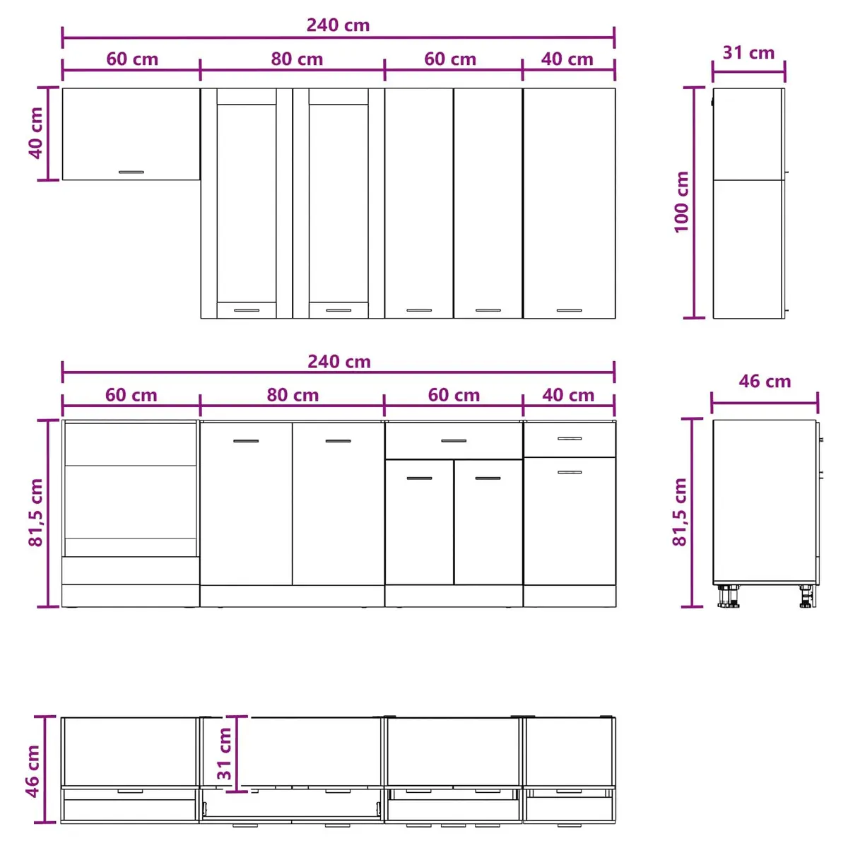 8-Piece White Kitchen Storage Unit